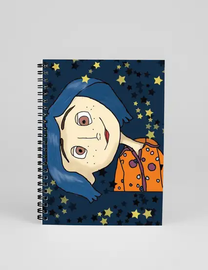 N0116 A5 Tasarım Spiralli Defter - Coraline Mavi Saçlı Kız