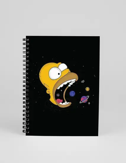 N0120 A5 Tasarım Spiralli Defter - Homer Simpson Galaksi