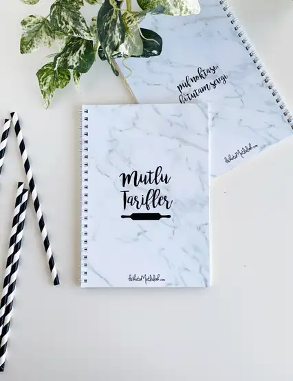Tarif Defteri Serisi - Beyaz Mermer Tarif Defteri