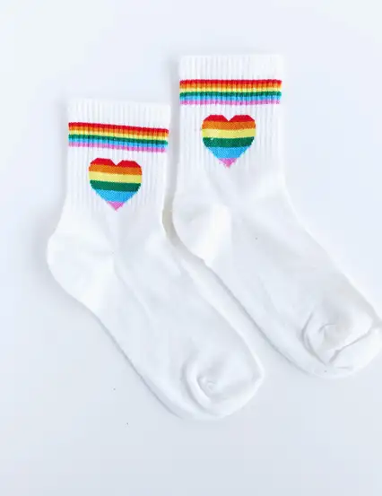 Çorap N135 - Rengarenk renkli kalp Krem Çorap