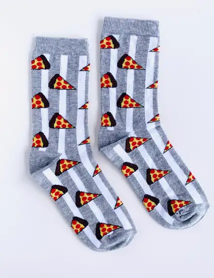 Çorap N195 - Pizza Dilimleri Beyaz Gri Çorap