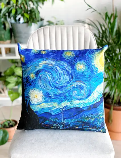 Yastık Kılıfı - Yıldızlı Gece Van Gogh Kırlent Kılıfı