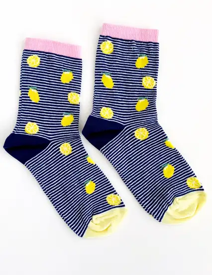 Çorap N329 - Lacivert Çizgili Limon Çorap