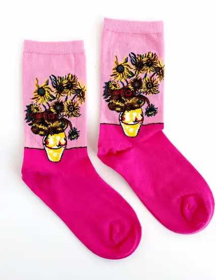 Çorap N348 -  Pembe Sarı Çiçekli Çorap