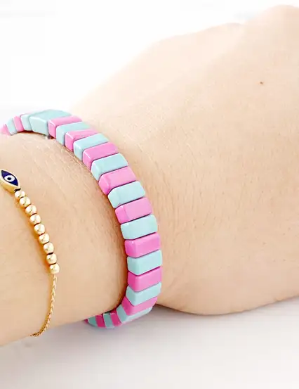 Roxanne Bileklik - Pembe Mint Geometrik Bileklik
