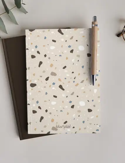 Kahve Karo Desenli Terrazo Defter - Çizgisiz Defter Serisi - N028