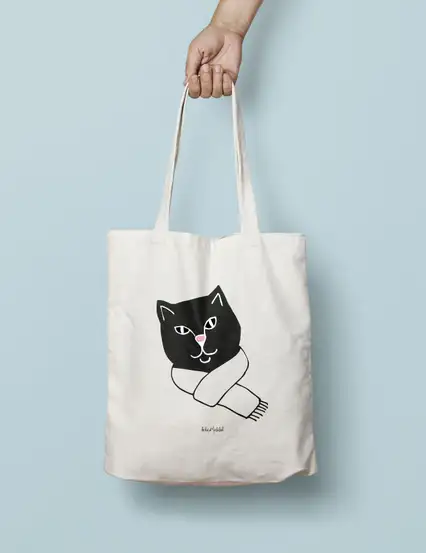 Bez Çanta - Atkılı Kedi Bez Çanta