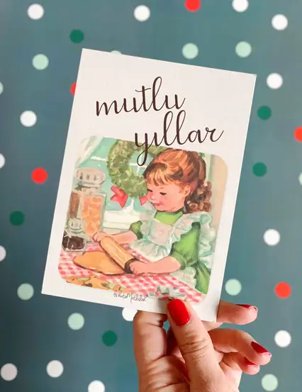 Vintage Minik Aşçı Motto Kartı - Yılbaşı Kartpostal Serisi