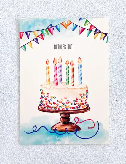 Suluboya Rengarenk Doğum Günü motto kartı Kartpostal