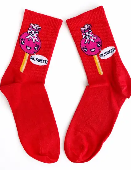 Çorap N460 - Kırmızı - Pembe Şeker Çorap