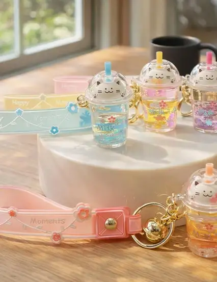 Anahtarlık Çanta Aksesuarı - İçi Sulu Unicornlu Meyve Suyu Anahtarlık