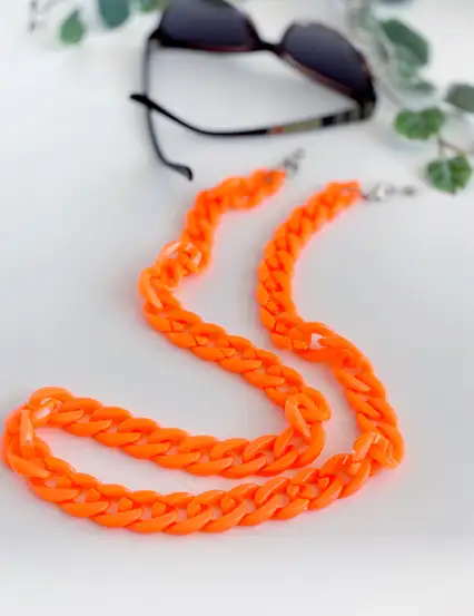 Kemik Kalın Zincir Gözlük İpi ve Maske Askısı -  Neon Turuncu