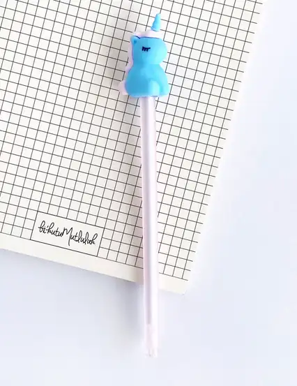 Mavi Beyaz Saçlı Unicorn Tükenmez Kalem