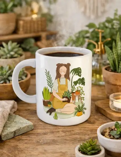 Yeşil Bitkiler Kız Kupa