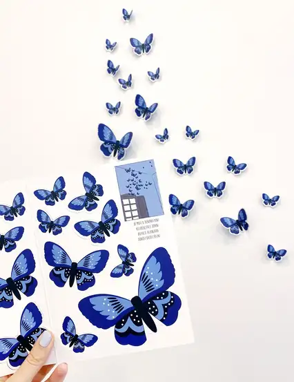 Mavi Kelebekler Dekoratif Duvar Süsü