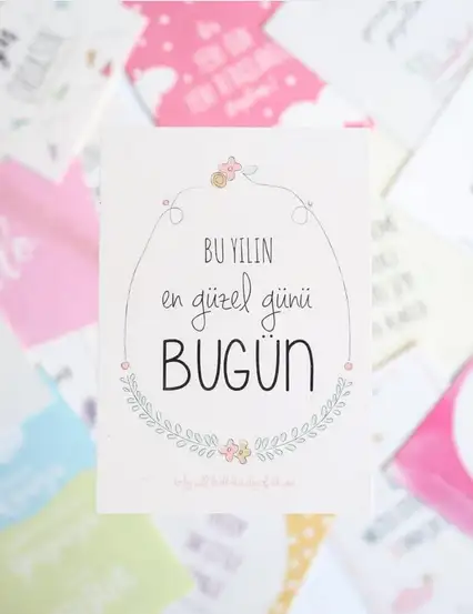 10lu Sürpriz Motto Kartı Seti ve Altın Puantiye Duvar Etiketi