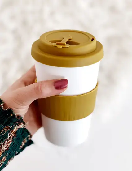 Pumpkin SPLASH Coffee Cup Silikon Kapaklı Kahve Bardağı Karamel Beyaz