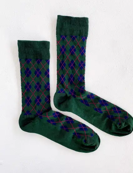 Çorap N491 - Yeşil Ekose Çorap