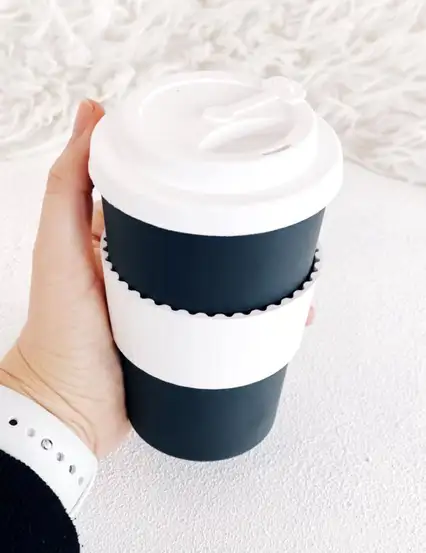 Black Splash Coffee Cup Silikon Kapaklı Kahve Bardağı Siyah Beyaz