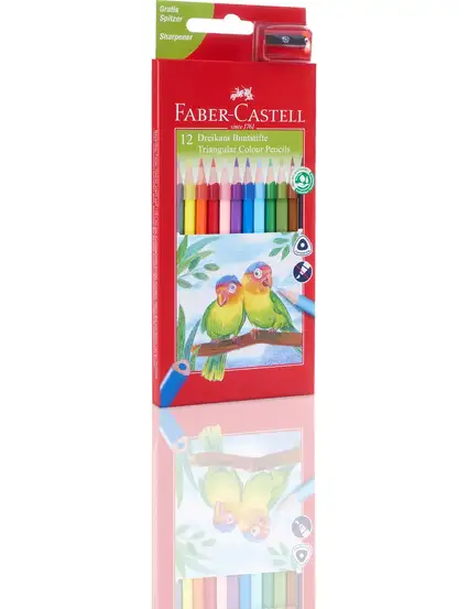 Faber-Castell Üçgen Kuru Boya Kalemi 12'li + Kalemtıraş