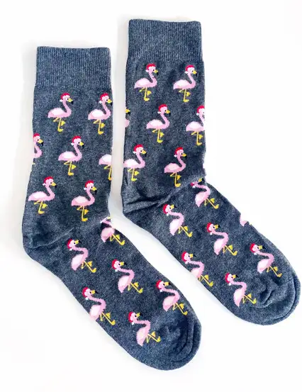 Çorap N431 Yılbaşı Çorabı Koyu Gri Flamingo Çorap