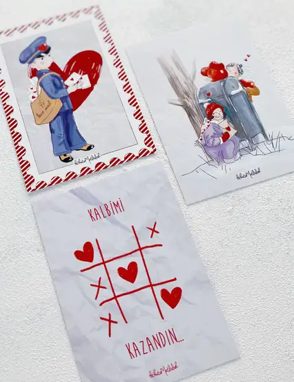 3'lü Aşk Motto Kartları Kartpostal
