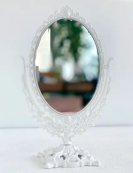 Masaüstü Vintage Dekoratif Oval Makyaj Aynası Beyaz