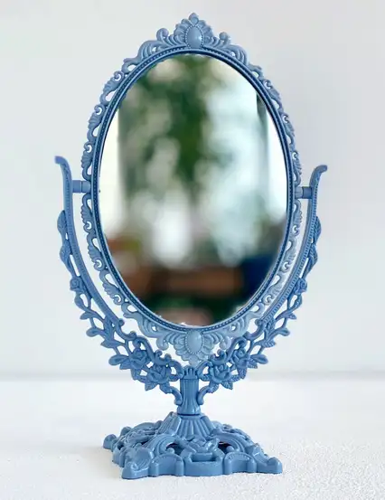 Masaüstü Vintage Dekoratif Oval Makyaj Aynası Mavi