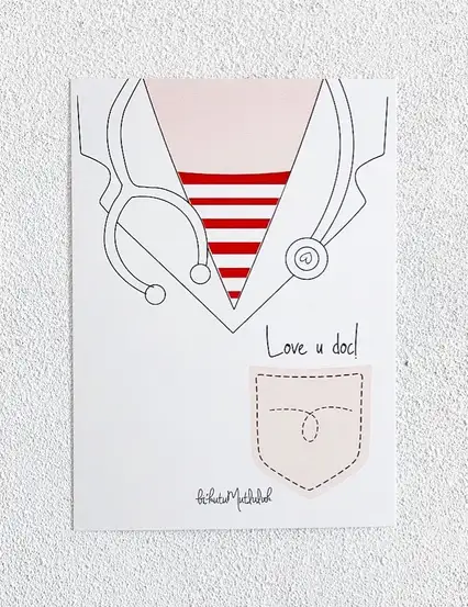Kadın Love You Doctor Motto Kartı Kartpostal