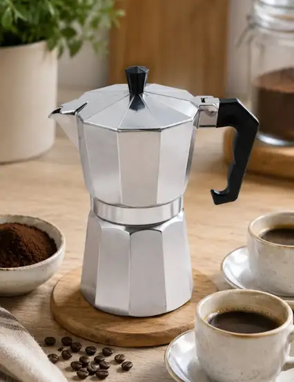 Metalik Gri Moka Pot - Ocak Üstü İtalyan Espresso Makinesi