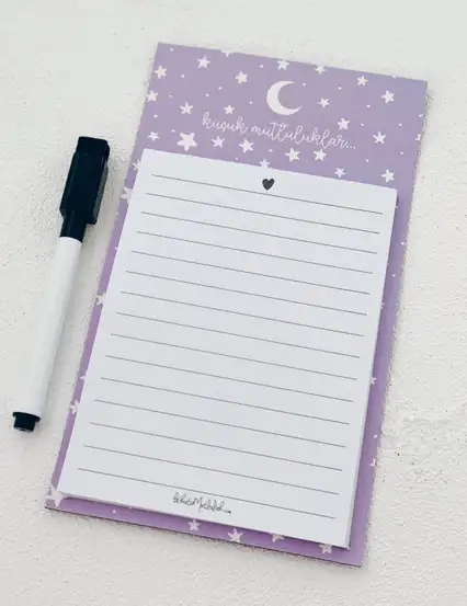 Küçük Mutluluklar Lila Buzdolabı Magnetli Alışveriş Listesi Defter Ve Magnetli Kalem