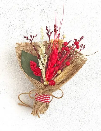 Mini Buket Kırmızı El Yapımı Kuru Çiçek