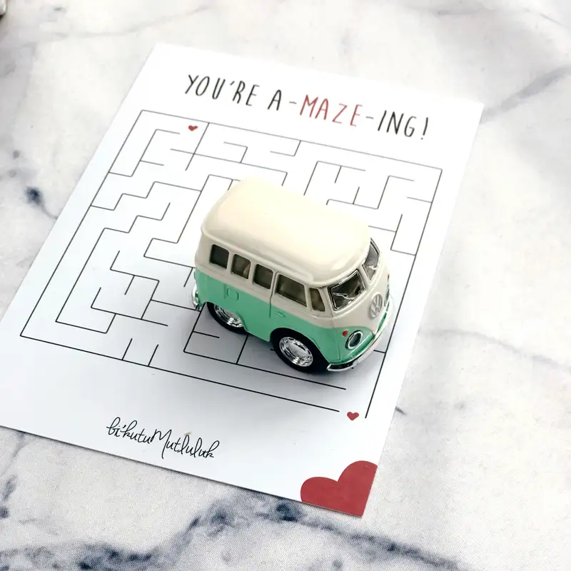 Dekoratif Yeşil Vosvos Minibüs ve Motto Kartı