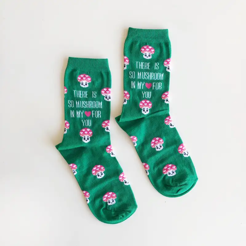 Çorap N067 Motto Serisi - Mushroom Love Yeşil Mantar Çorap