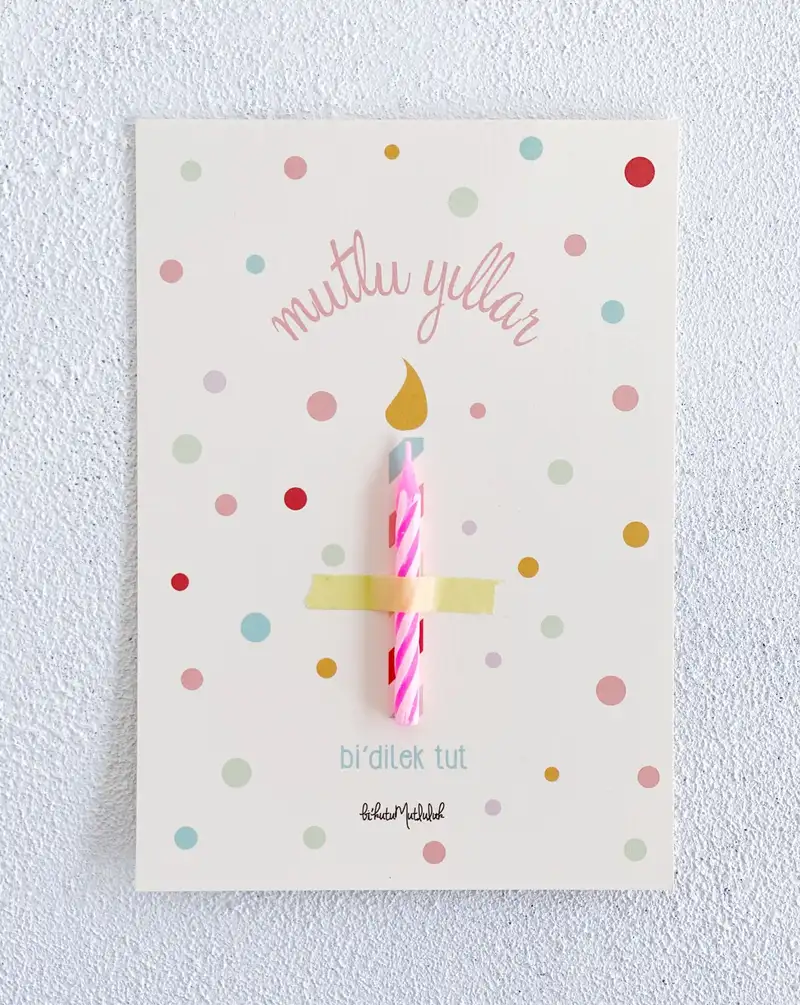 Bi Dilek Tut Doğum Günü Motto Kartı Kartpostal (Mum İle Birlikte)