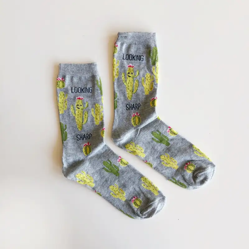 Çorap N061 Kaktüs serisi - Gri Sarı Kaktüs Çorap