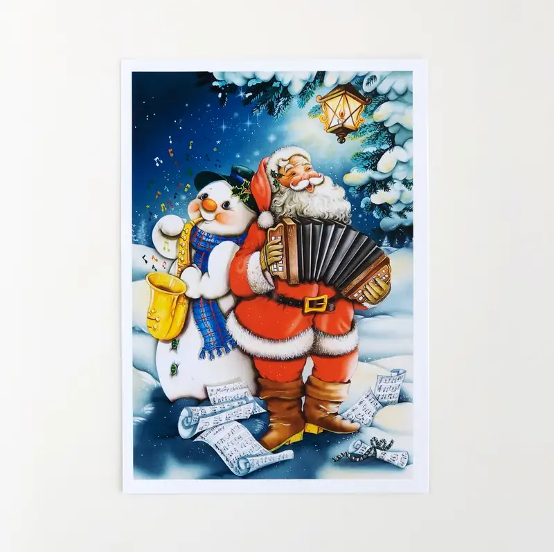müzisyen noel baba kartpostal yılbaşı hediyeleri-kartpostal serisi n002