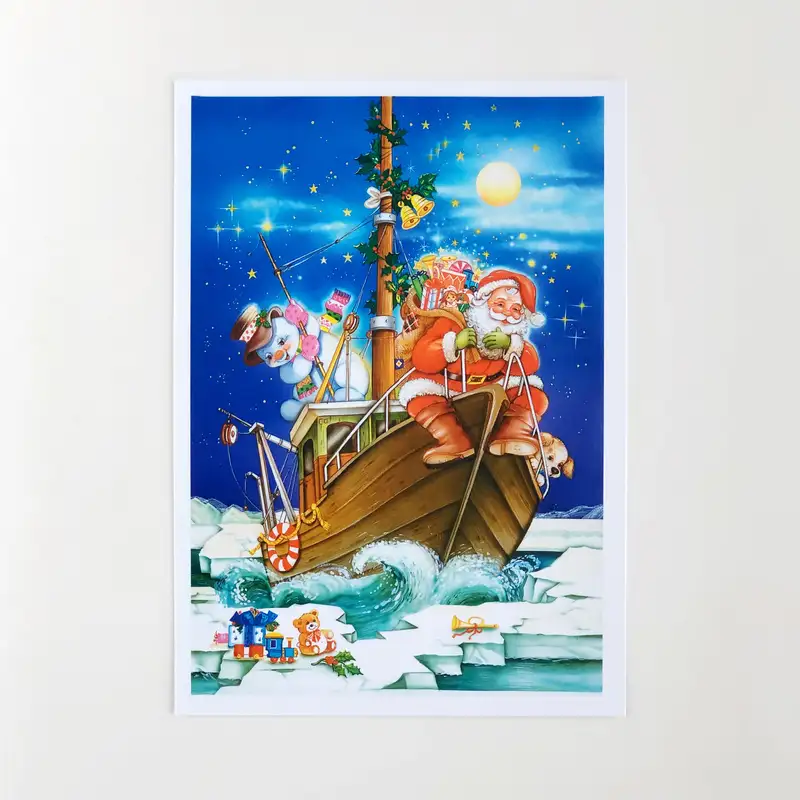 Noel Baba Gemide Kartpostal - Yılbaşı Hediyeleri - Kartpostal Serisi n003