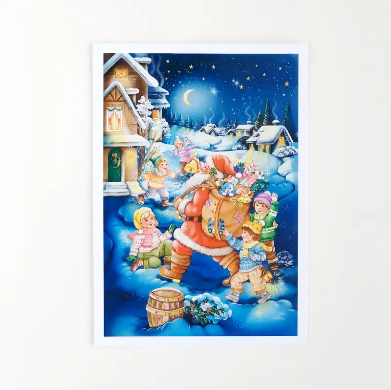 Çocuklar Noel Baba Kartposta - Yılbaşı hediyeleri - Kartpostal Serisi n007