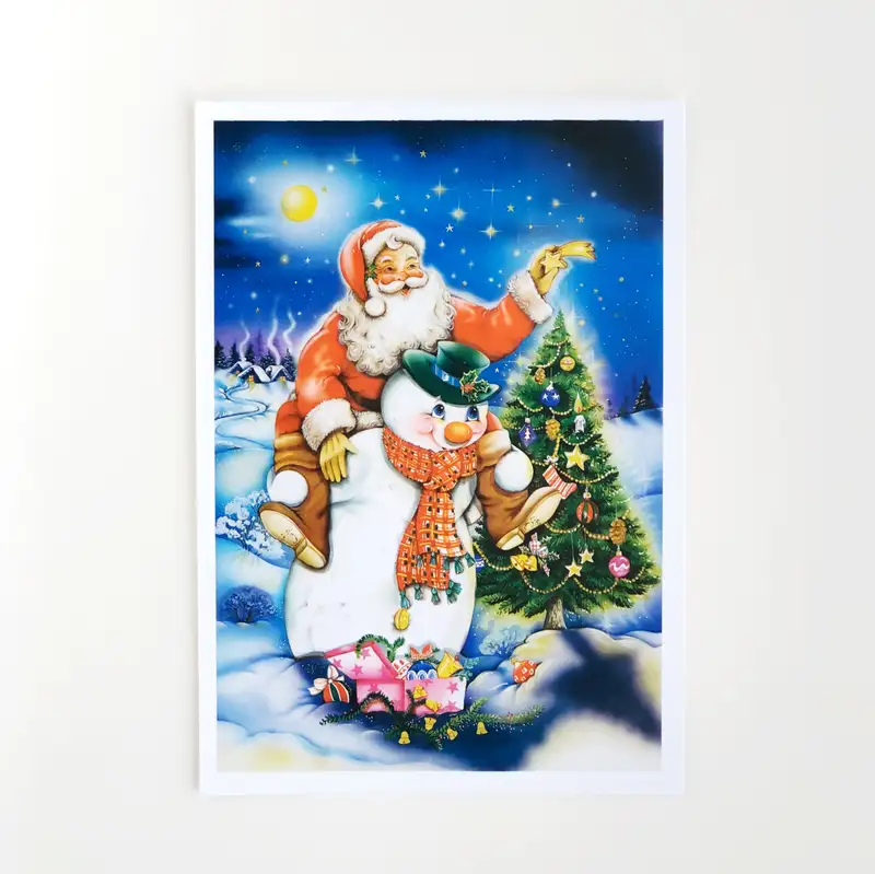 yılbaşı ağacı noel baba kartpostal - yılbaşı hediyeleri-kartpostal serisi n0010