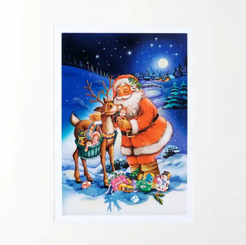 yılbaşı hediyeleri-kartpostal serisi n0012 geyik noel baba kartpostal