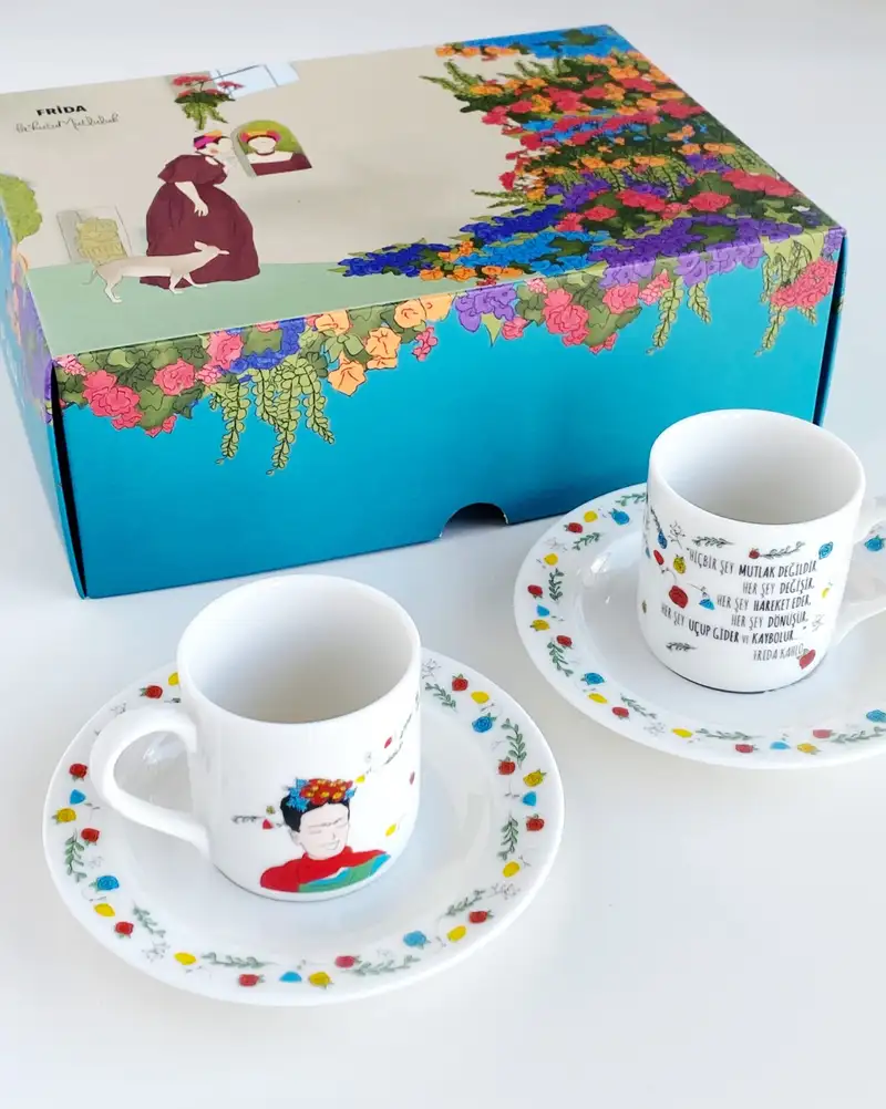 Porselen Türk Kahvesi Fincanı set n003 - Frida Kahlo