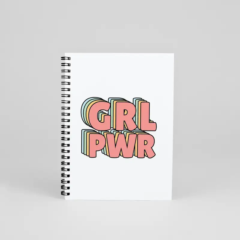 N0126 A5 Tasarım Spiralli Defter - Girl Power GRL PWR