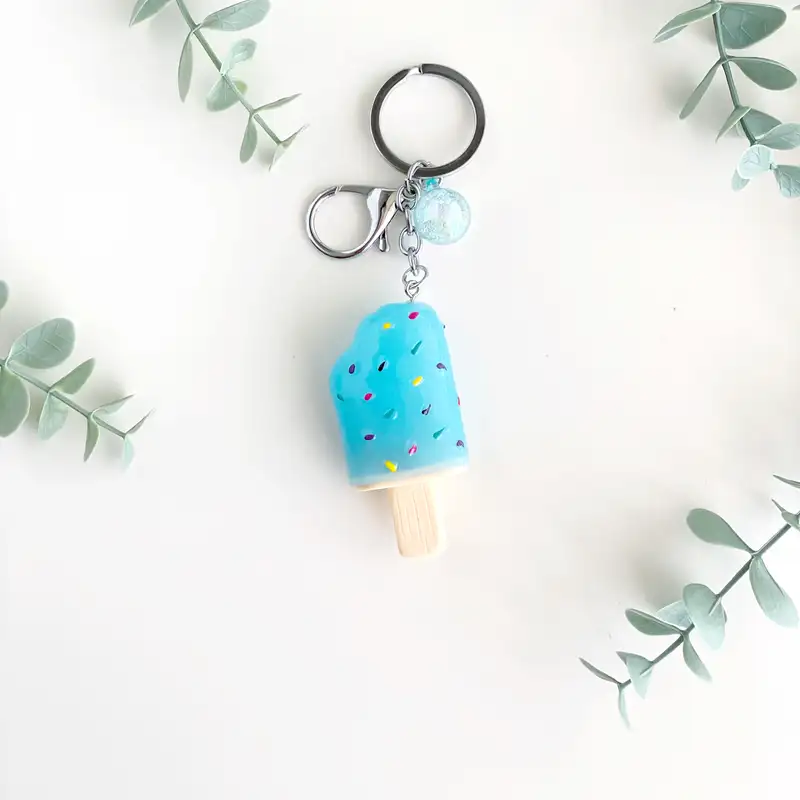 Işıklı Dondurma Anahtarlık - Mavi Akrilik Anahtarlık