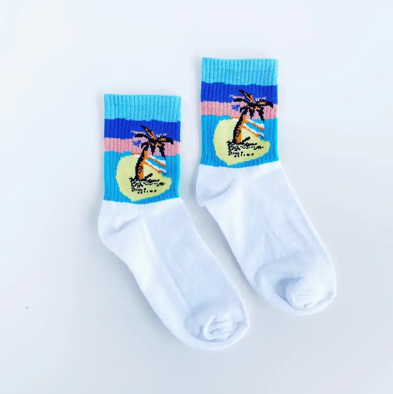 Çorap N116 - Palmiye serisi sarı adalı Beyaz Çorap