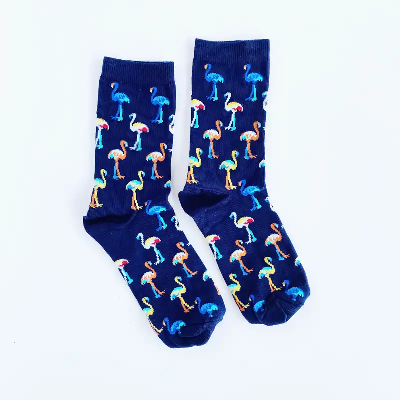 Çorap N121 - Renkli Flamingolar Lacivert Çorap