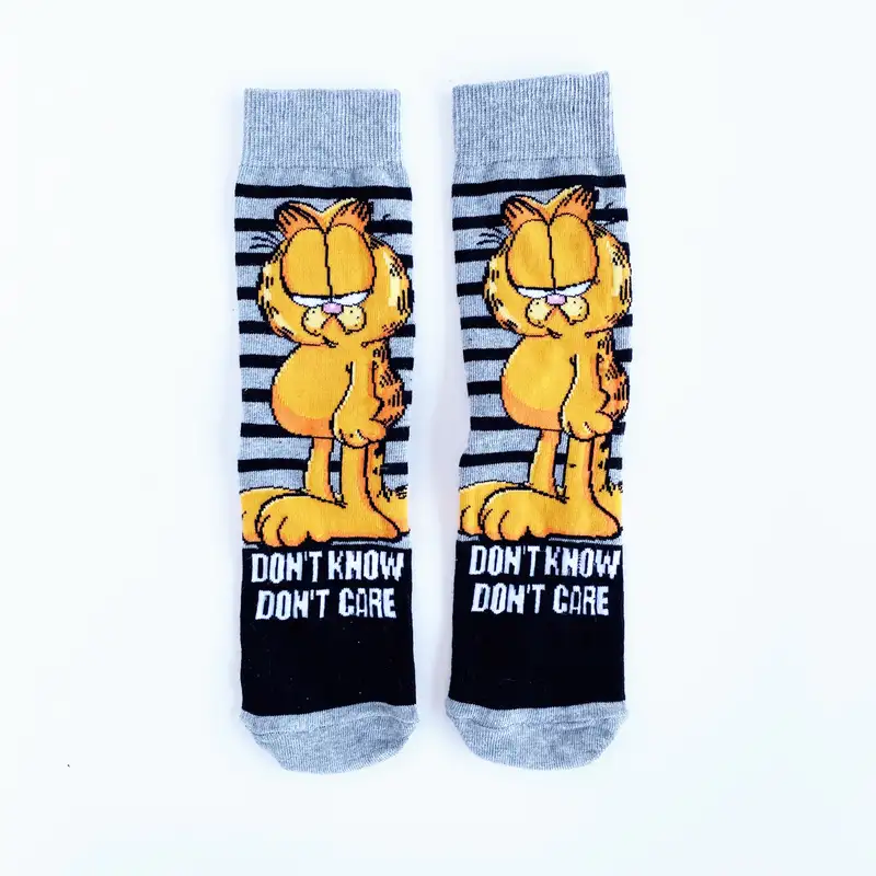 Çorap N162 - Garfield Don't know don't care Siyah Gri Çorap
