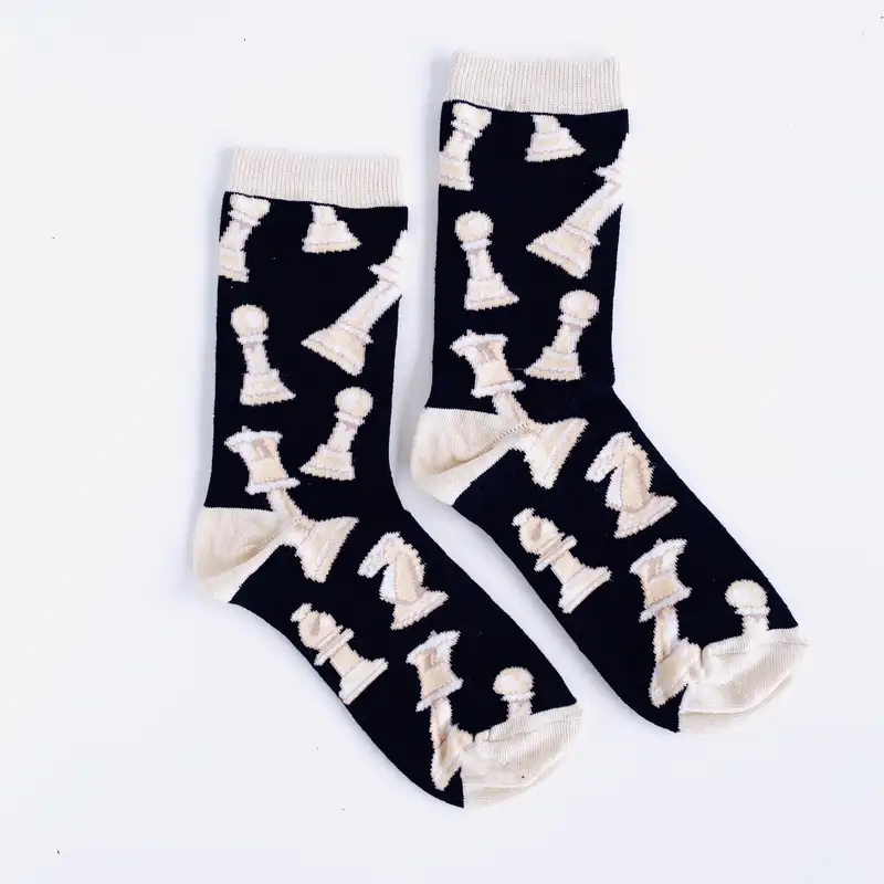 Çorap N199 - Satranç Krem Siyah Çorap