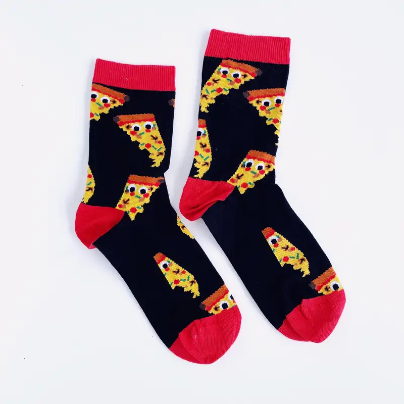 Çorap N203 - Gözler Serisi Pizza Dilimleri Kırmızı Siyah Çorap