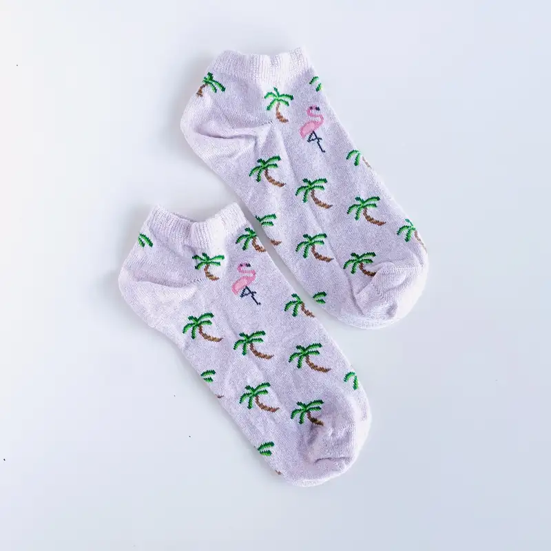 Çorap N228 -Mini Palmiyeler Flamingolu Pembe Bilek Çorap